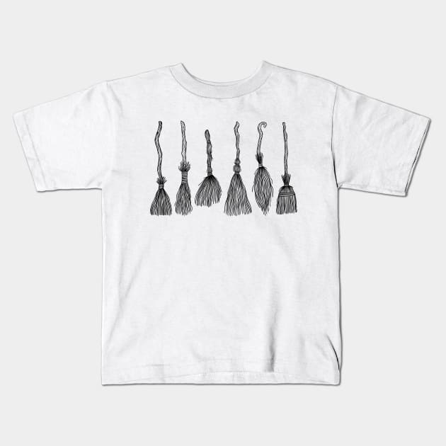 Witches Brooms Kids T-Shirt by OccultOmaStore